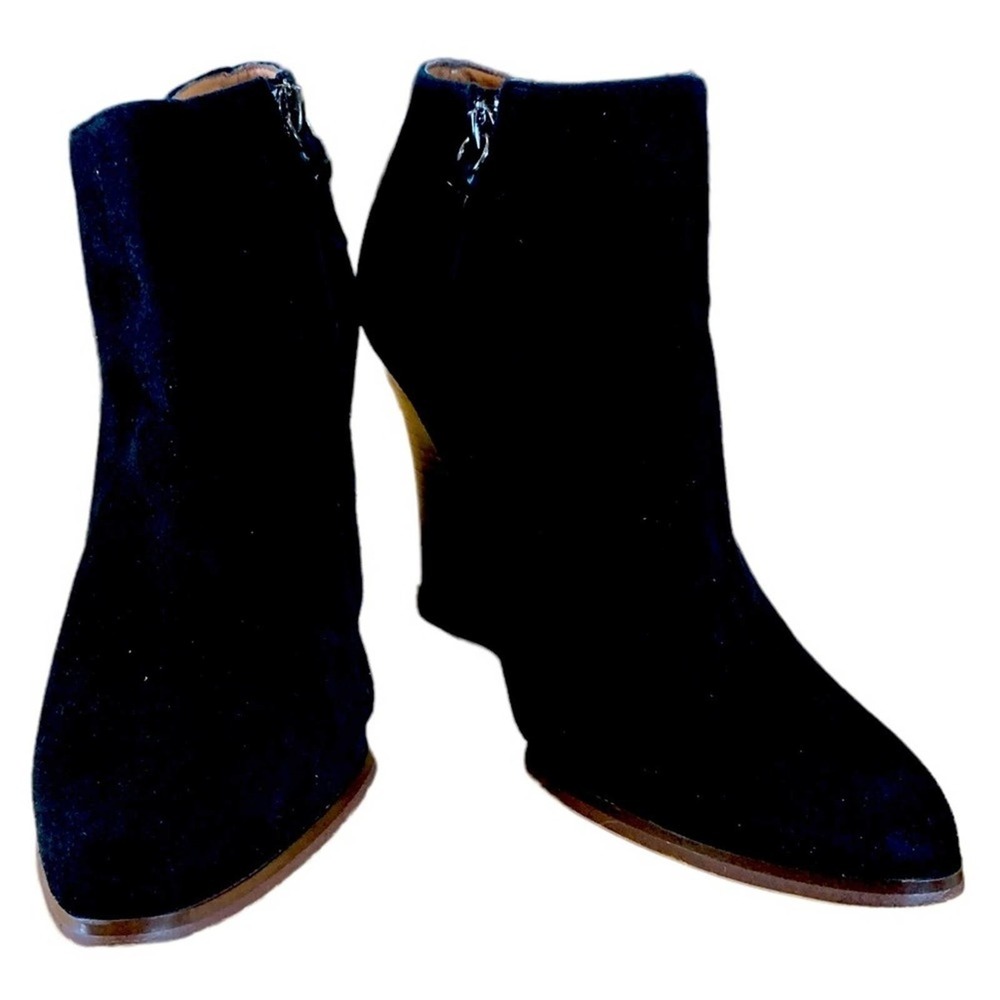 Halogen black suede leather wedge shoes 4" ledges side zipper size 10 - Picture 2 of 9